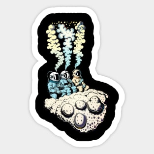 Three astronauts with smoking heads sitting on a cloud of moon Sticker